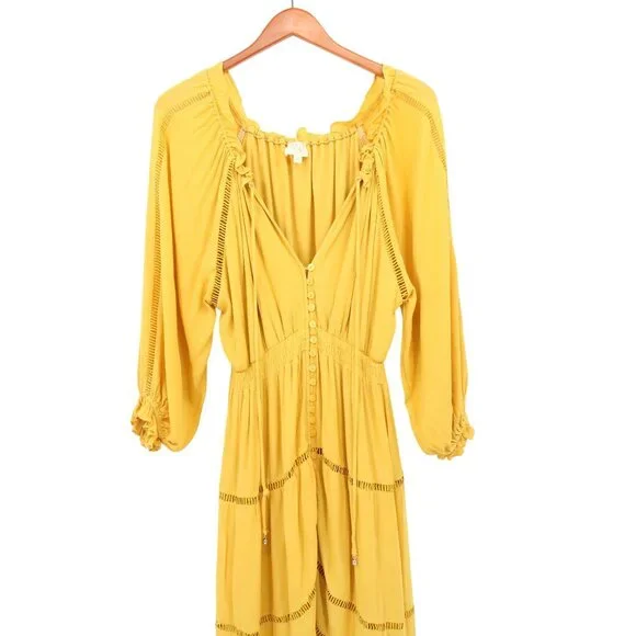 Anthropologie En Elly Sunset Tiered Golden Yellow Maxi Dress S - Picture 6 of 10